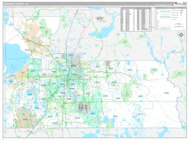 Orange County, FL ZIP Code Wall Map, Classic style