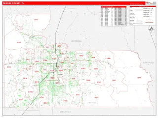 Orange County, FL RedLine style ZIP Code wall map