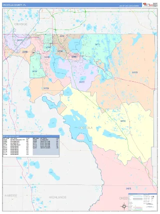 Osceola County, FL ColorCast style ZIP Code wall map