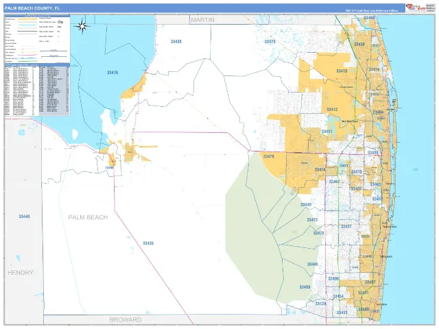 Palm Beach County, FL ZIP Code Wall Map, Business Reference style