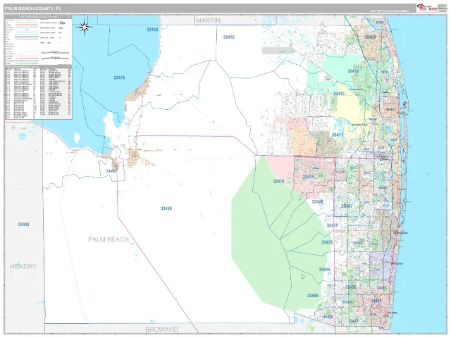 Palm Beach County, FL ZIP Code Wall Map, Classic style