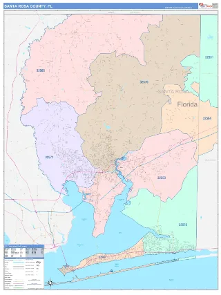 Santa Rosa County, FL ColorCast style ZIP Code wall map