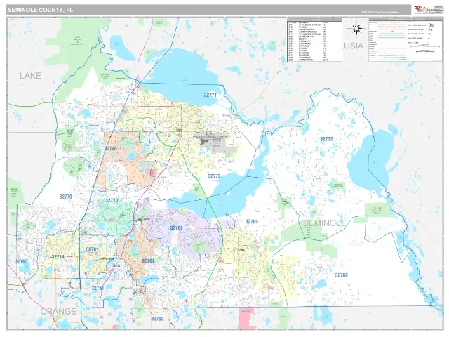 Seminole County, FL ZIP Code Wall Map, Classic style