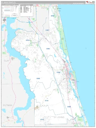 St. Johns County, FL Classic style ZIP Code wall map