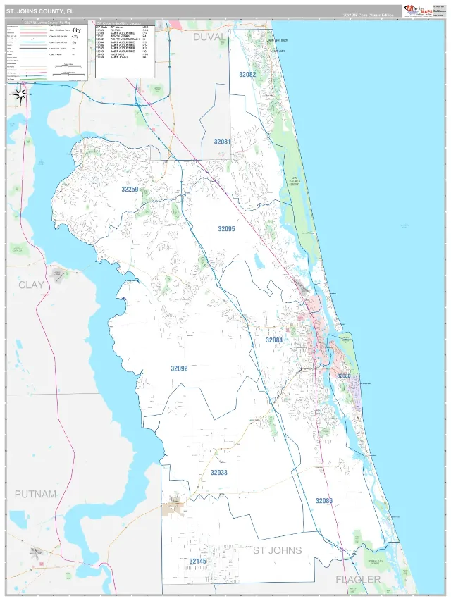 St. Johns County, FL ZIP Code Wall Map, Classic style