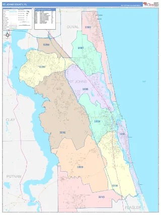 St. Johns County, FL ColorCast style ZIP Code wall map