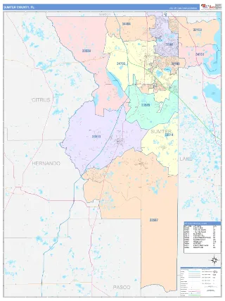 Sumter County, FL ColorCast style ZIP Code wall map