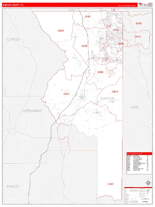 Sumter County, FL RedLine style ZIP Code wall map