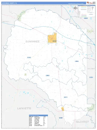 Suwannee County, FL Business Reference style ZIP Code wall map