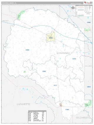 Suwannee County, FL Classic style ZIP Code wall map