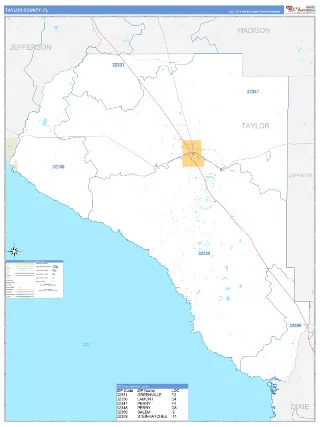 Taylor County, FL Business Reference style ZIP Code wall map
