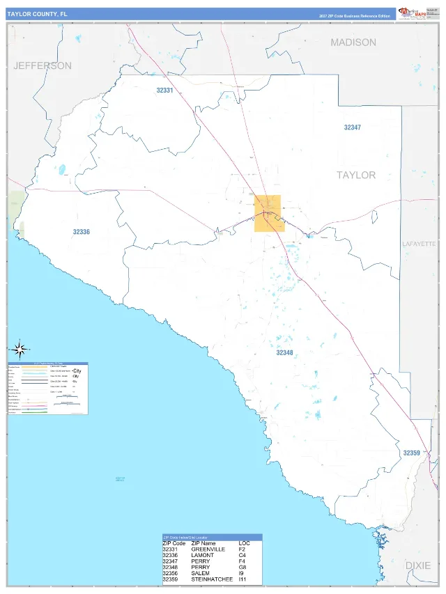 Taylor County, FL ZIP Code Wall Map, Business Reference style