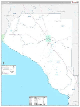 Taylor County, FL Classic style ZIP Code wall map