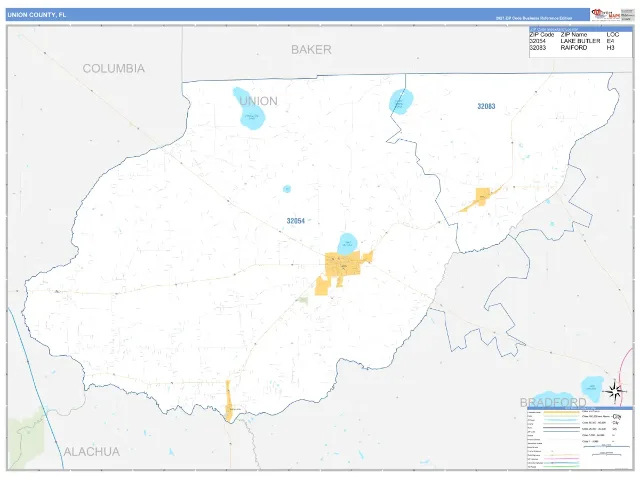 Union County, FL ZIP Code Wall Map, Business Reference style