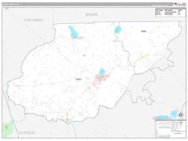 Union County, FL ZIP Code Wall Map, Classic style
