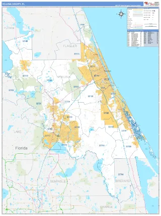 Volusia County, FL Business Reference style ZIP Code wall map