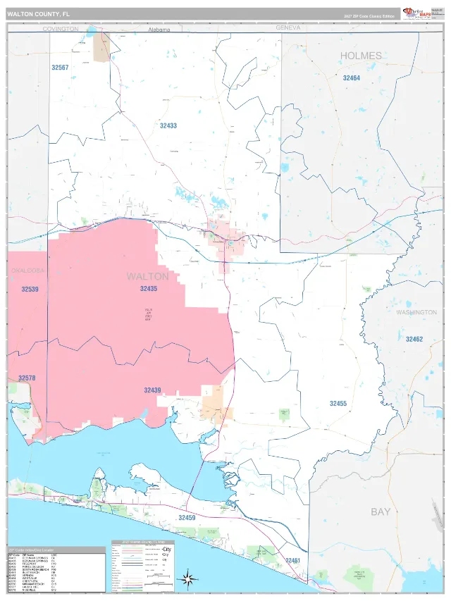 Walton County, FL ZIP Code Wall Map, Classic style