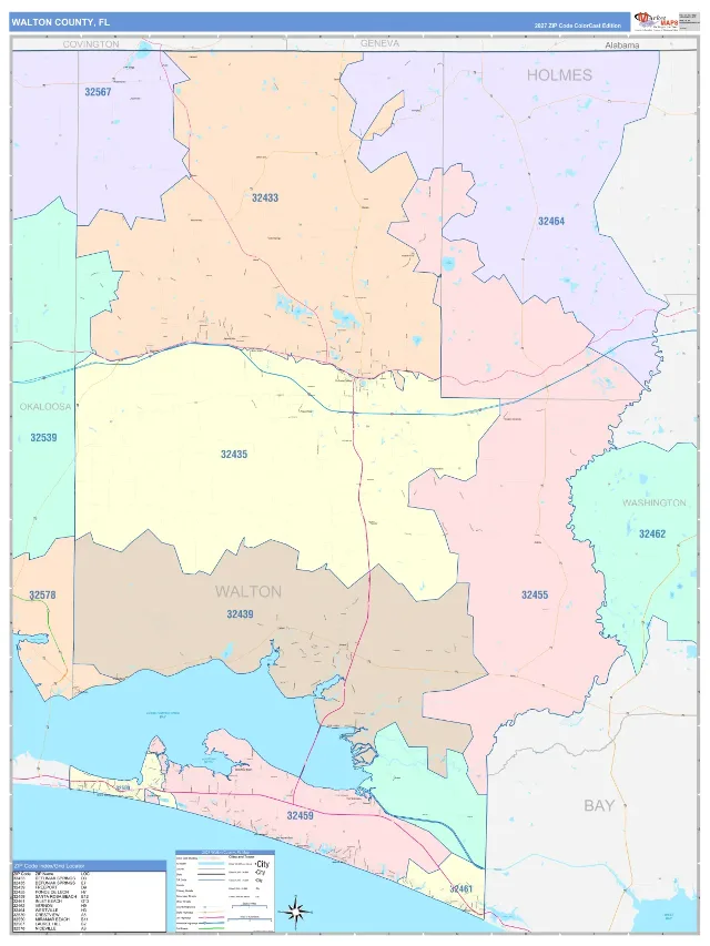 Walton County, FL ZIP Code Wall Map, ColorCast style