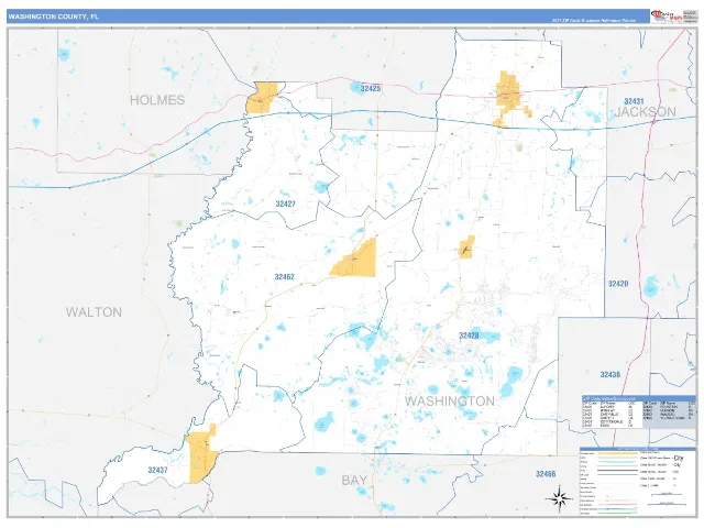 Washington County, FL ZIP Code Wall Map, Business Reference style