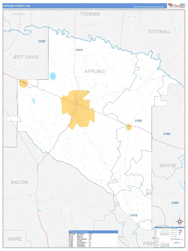 Appling County, GA ZIP Code Wall Map, Business Reference style
