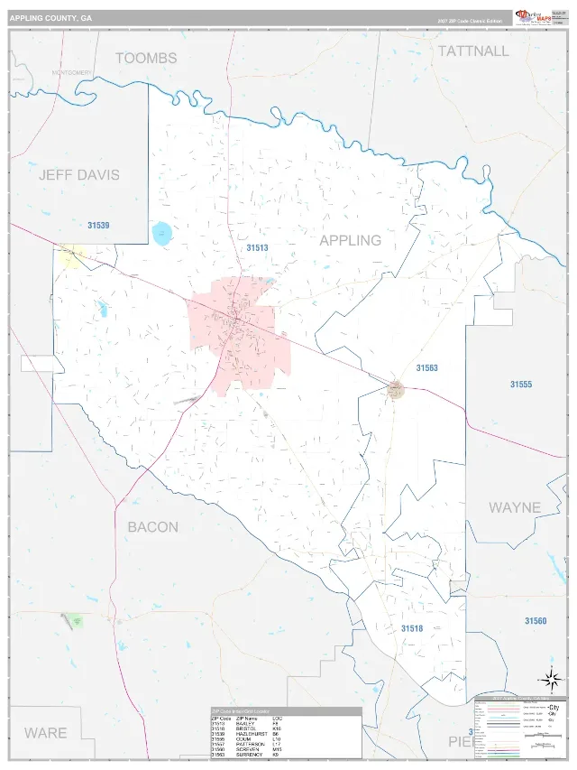 Appling County, GA ZIP Code Wall Map, Classic style