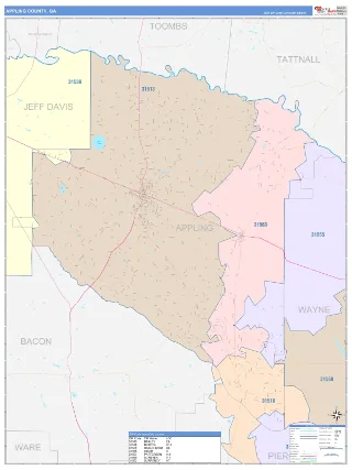Appling County, GA ColorCast style ZIP Code wall map