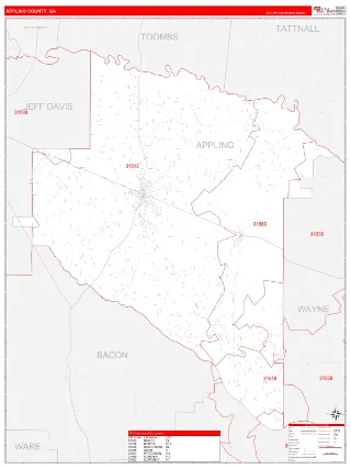 Appling County, GA RedLine style ZIP Code wall map