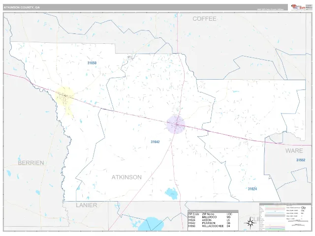 Atkinson County, GA ZIP Code Wall Map, Classic style
