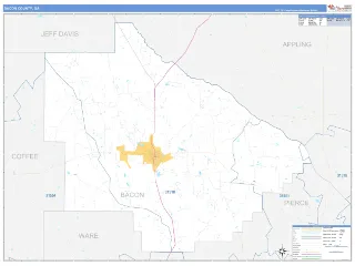 Bacon County, GA Business Reference style ZIP Code wall map