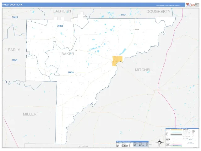 Baker County, GA ZIP Code Wall Map, Business Reference style