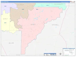 Baker County, GA ColorCast style ZIP Code wall map