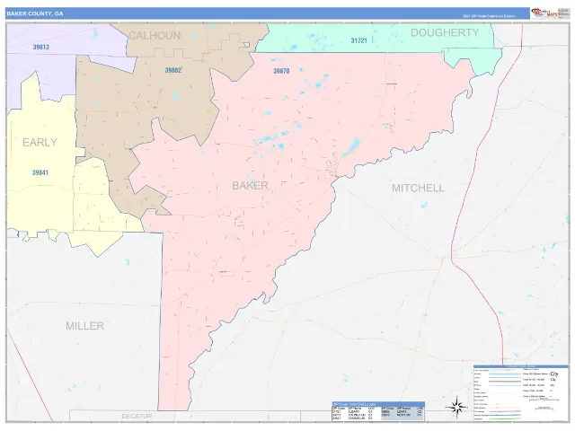 Baker County, GA ZIP Code Wall Map, ColorCast style