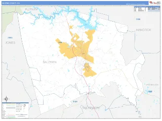 Baldwin County, GA Business Reference style ZIP Code wall map