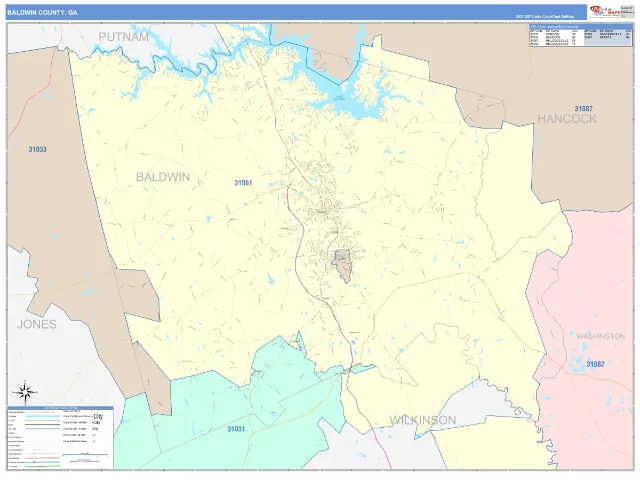 Baldwin County, GA ZIP Code Wall Map, ColorCast style