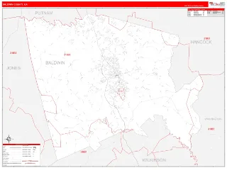 Baldwin County, GA RedLine style ZIP Code wall map