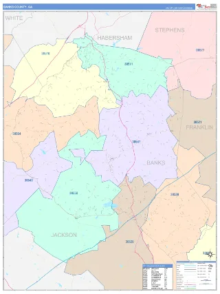Banks County, GA ColorCast style ZIP Code wall map