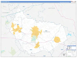 Barrow County, GA Business Reference style ZIP Code wall map