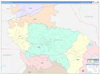 Barrow County, GA ColorCast style ZIP Code wall map