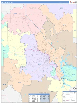 Bartow County, GA ColorCast style ZIP Code wall map