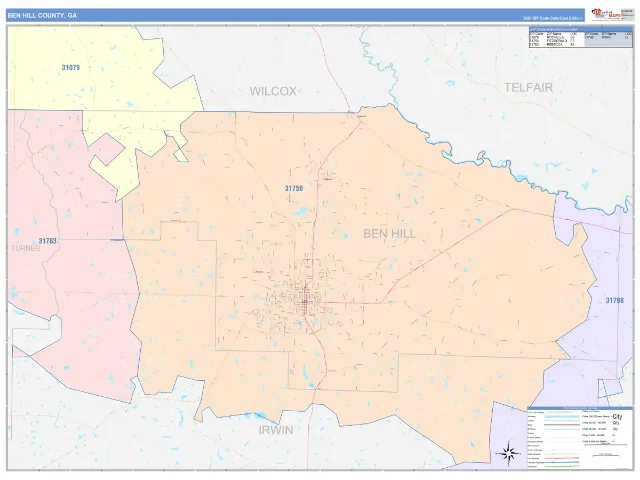 Ben Hill County, GA ZIP Code Wall Map, ColorCast style