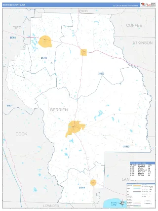 Berrien County, GA Business Reference style ZIP Code wall map