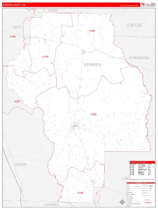 Berrien County, GA RedLine style ZIP Code wall map