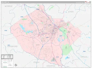 Bibb County, GA Classic style ZIP Code wall map