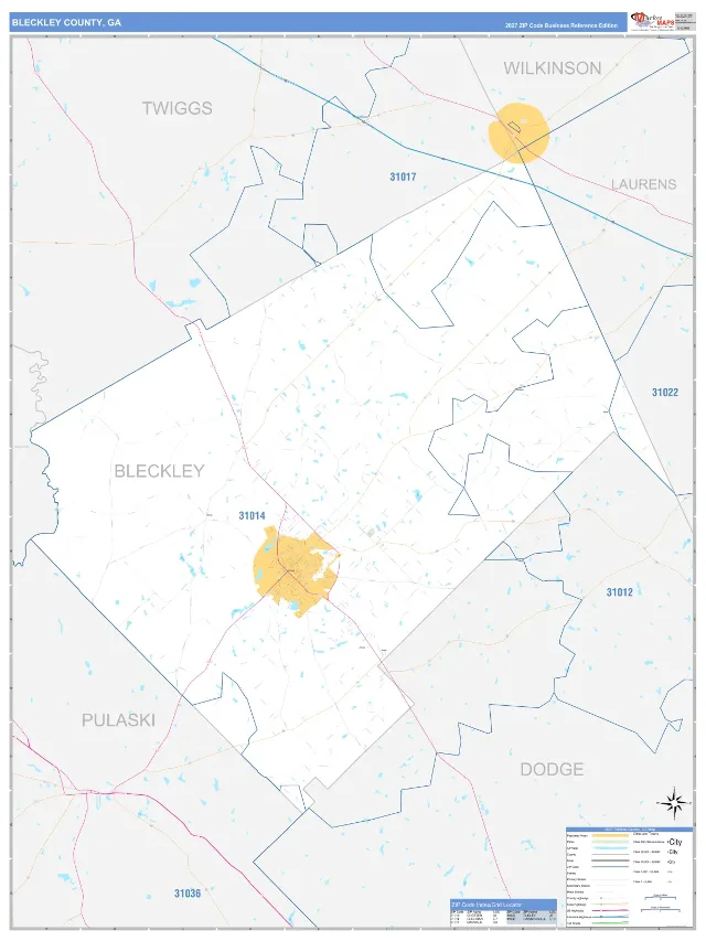 Bleckley County, GA ZIP Code Wall Map, Business Reference style