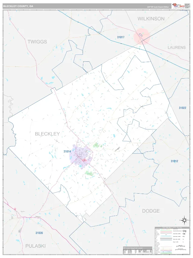 Bleckley County, GA ZIP Code Wall Map, Classic style