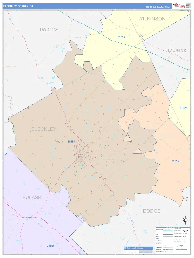 Bleckley County, GA ZIP Code Wall Map, ColorCast style