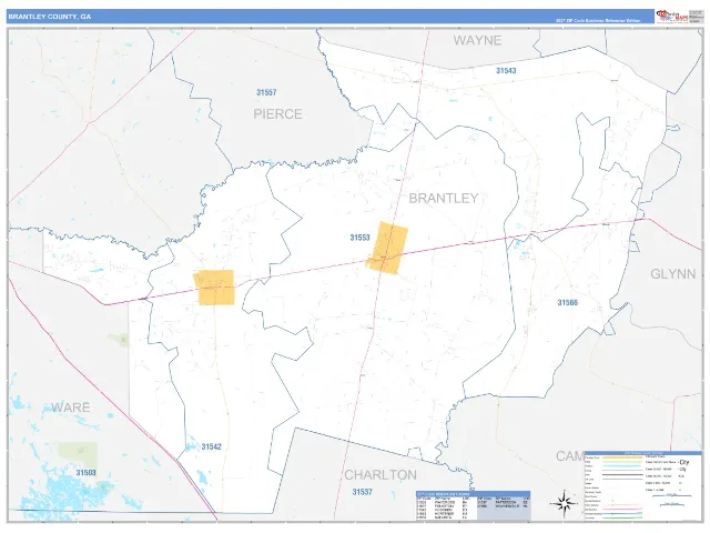 Brantley County, GA ZIP Code Wall Map, Business Reference style