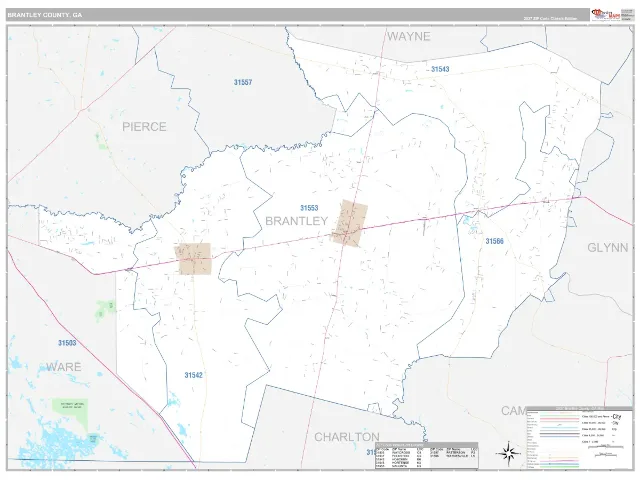 Brantley County, GA ZIP Code Wall Map, Classic style