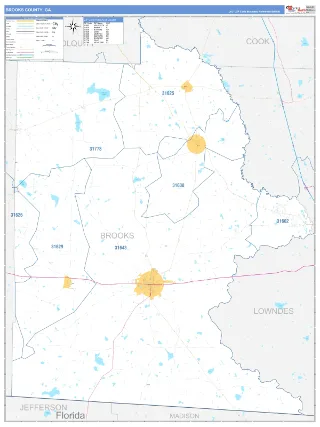 Brooks County, GA Business Reference style ZIP Code wall map