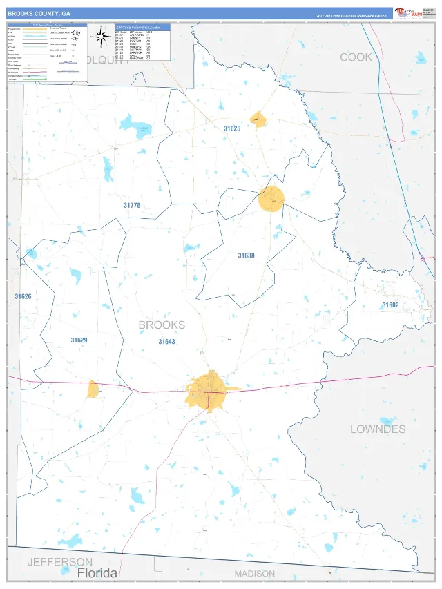 Brooks County, GA ZIP Code Wall Map, Business Reference style